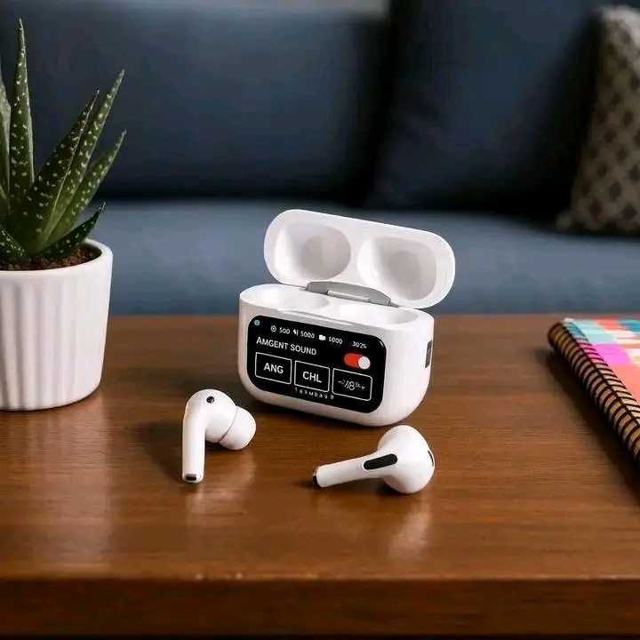 Airpods A9 Pro" earbuds with a touch screen display case