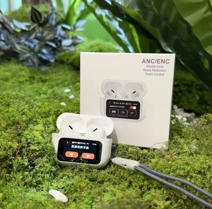 Airpods A9 Pro" earbuds with a touch screen display case